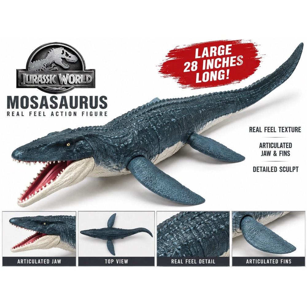 Jurassic World Real Feel Mosasaurus Action Figure 28 Inch Blue FNG24 Mattel